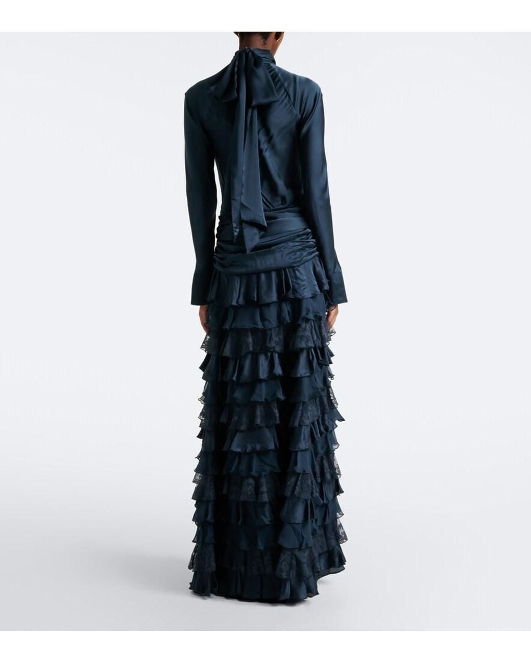 Zimmermann Blue Valiant Ruffled Silk Satin And Chiffon Gown