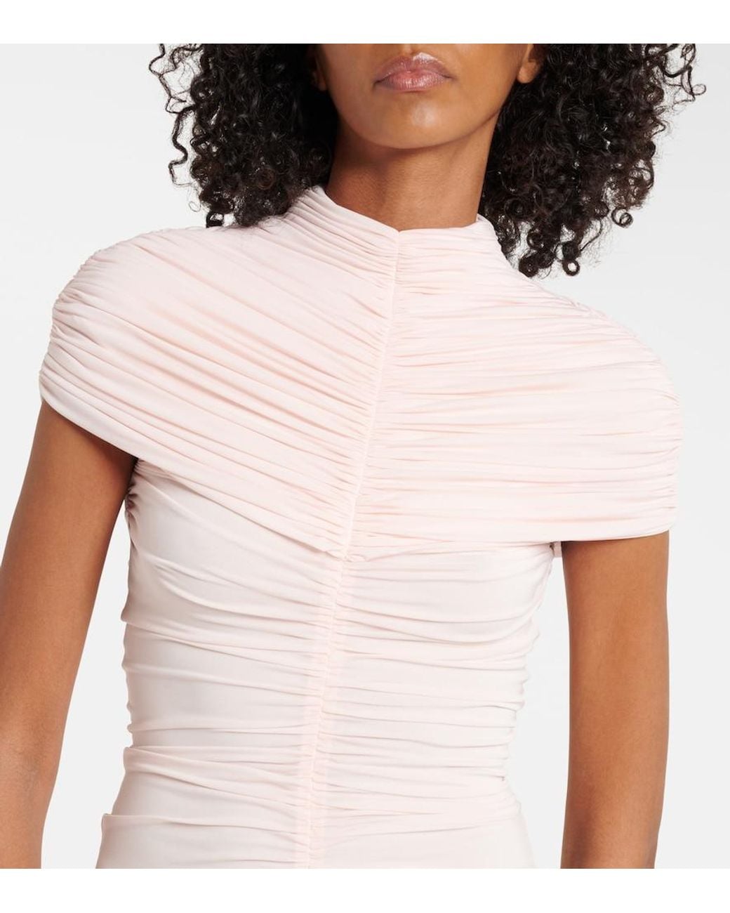 Alaïa Pink Ruched Jersey Midi Dress