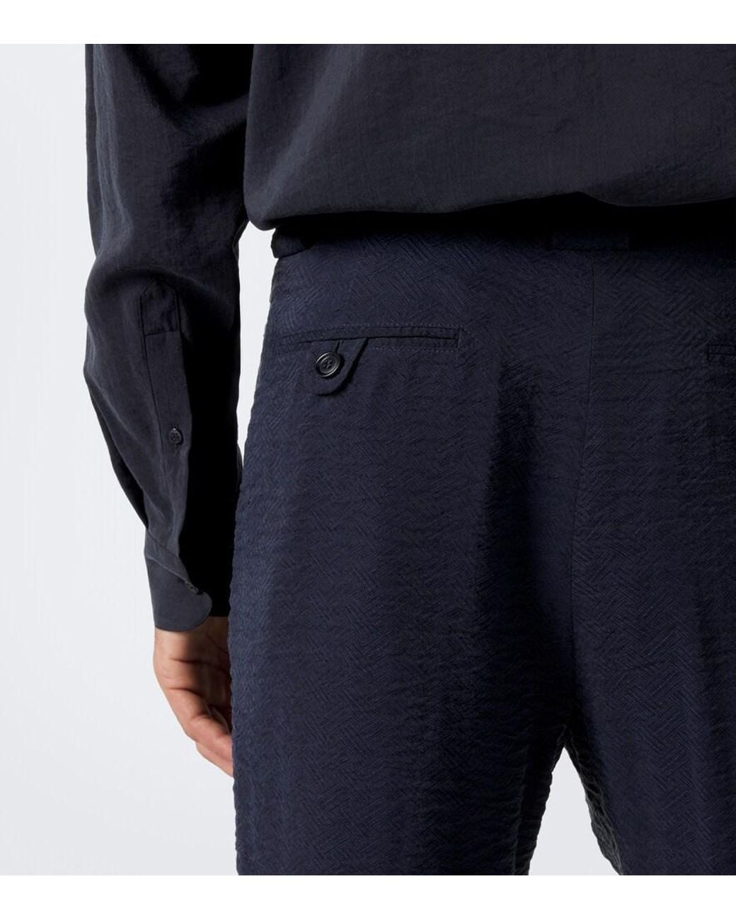 Giorgio Armani Blue Pleated Jacquard Straight Pants for men