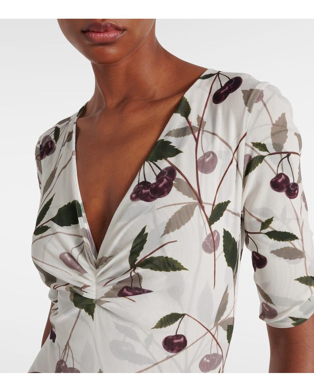 STELLA MCCARTNEY ワンピース Printed mesh jersey maxi 1046734 Stella McCartney Printed Mesh Jersey Maxi Dress in White | Lyst