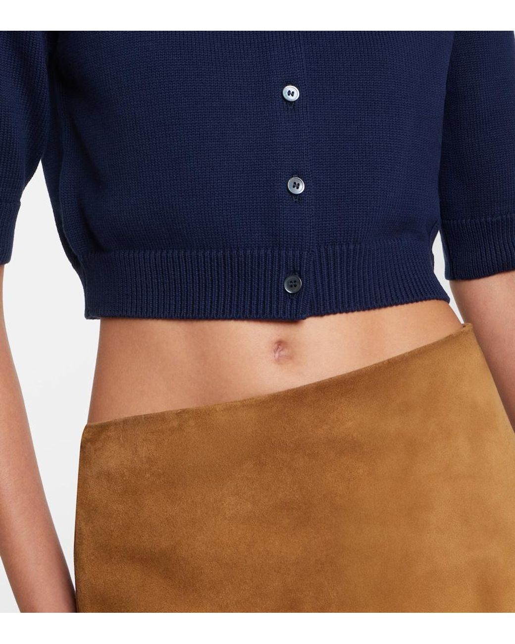 Miu Miu Blue Logo Cropped Cotton Cardigan