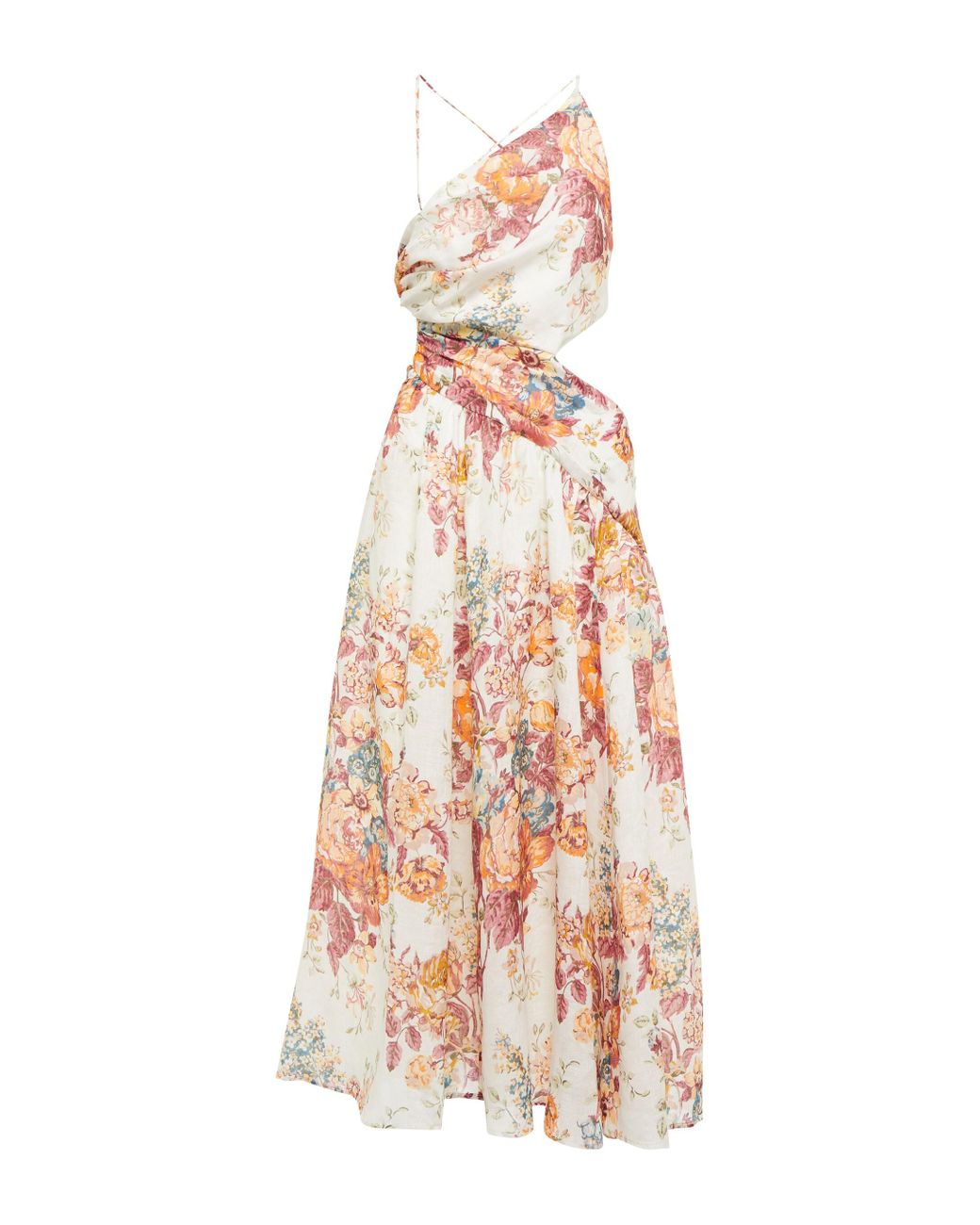 Zimmermann Pattie Floral Asymmetric Linen Midi Dress | Lyst