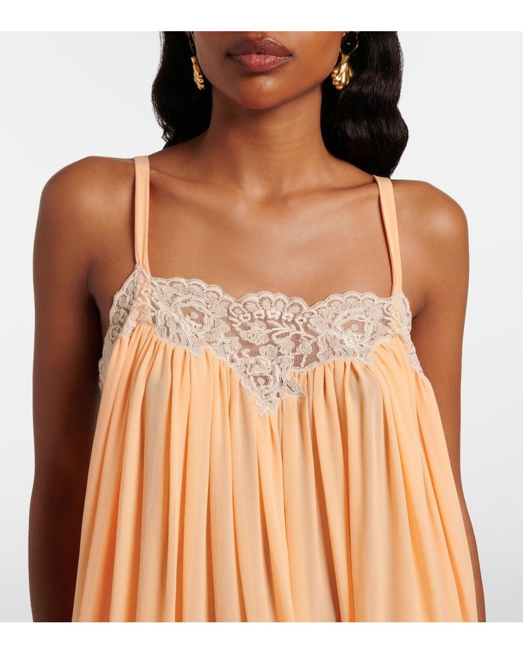 Chloé Orange Lace-Trimmed Silk Georgette Minidress
