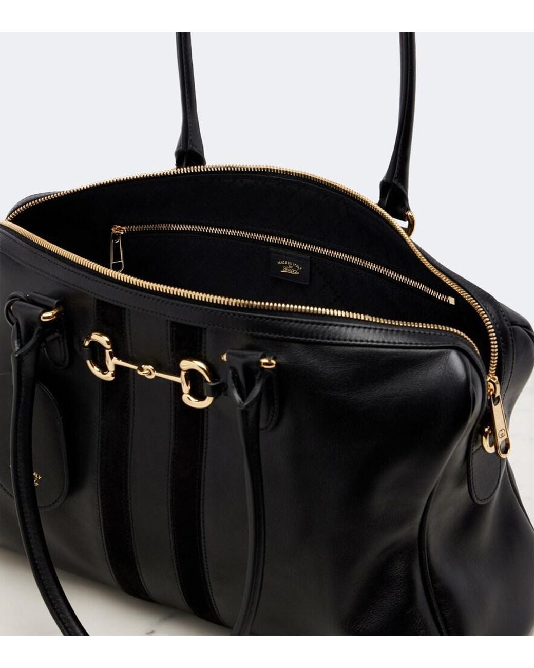 Gucci Black Borsetto Large Leather Bowling Bag