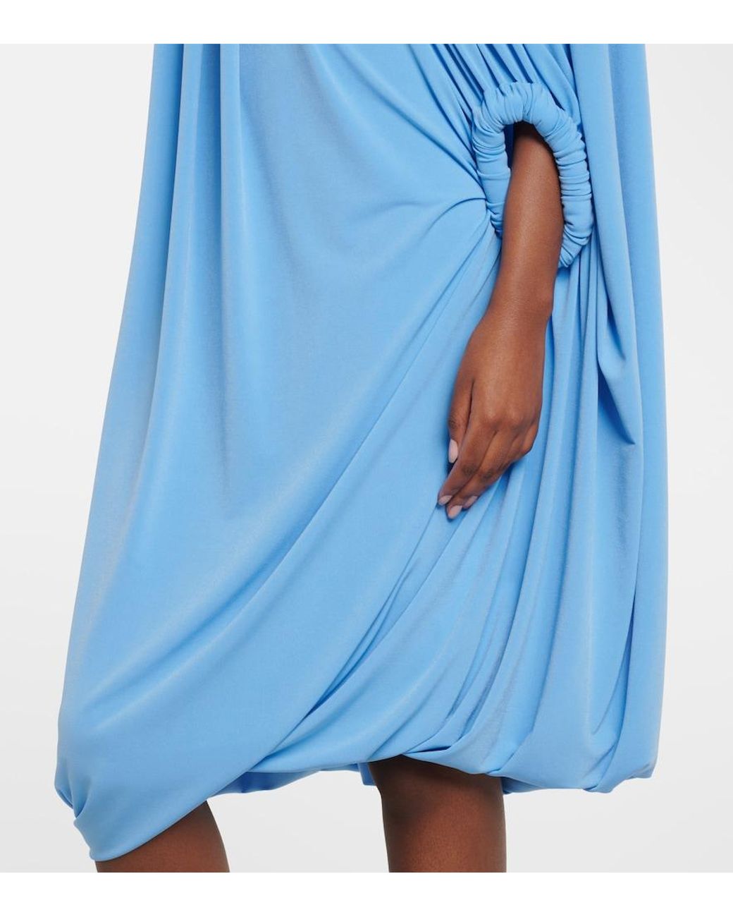 Coperni Blue Caped Draped Smocked Midi Dress