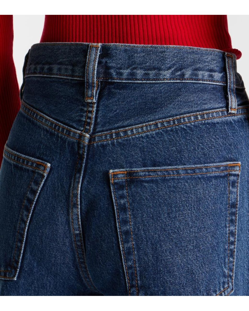 FRAME Blue Neat High-Rise Straight Jeans
