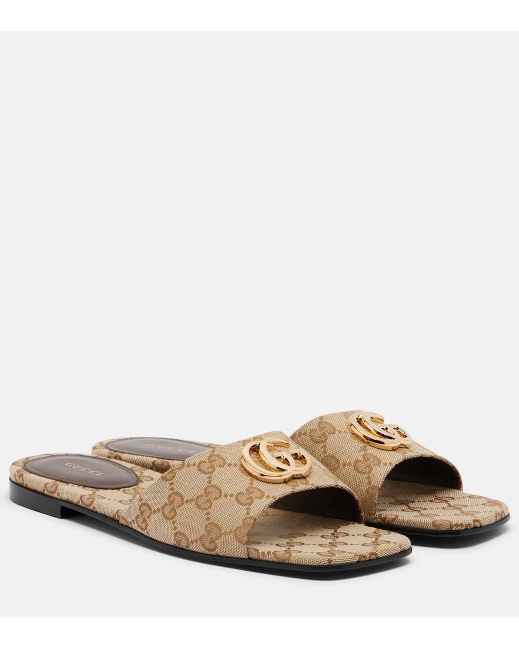 Gucci Brown Double G Gg Canvas Slides