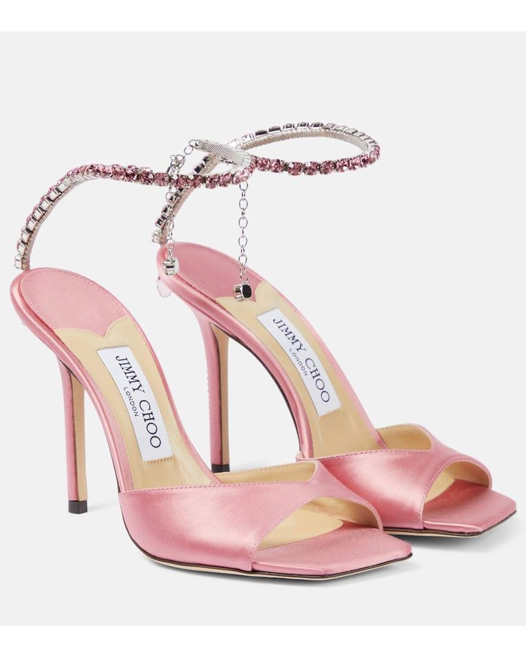 【24SS NEW】Jimmy Choo_woman / Saeda サテン サンダル / Pink Saeda Sandal 100 | Candy Pink Satin Sandals with Swarovski