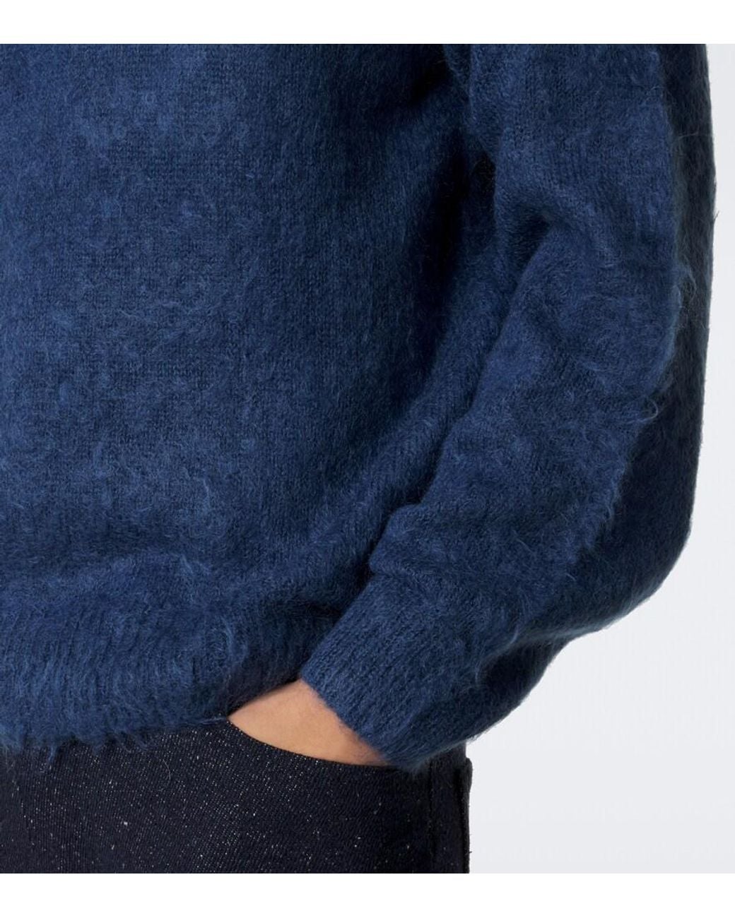 Auralee Blue Mohair And Wool Polo Sweater for men