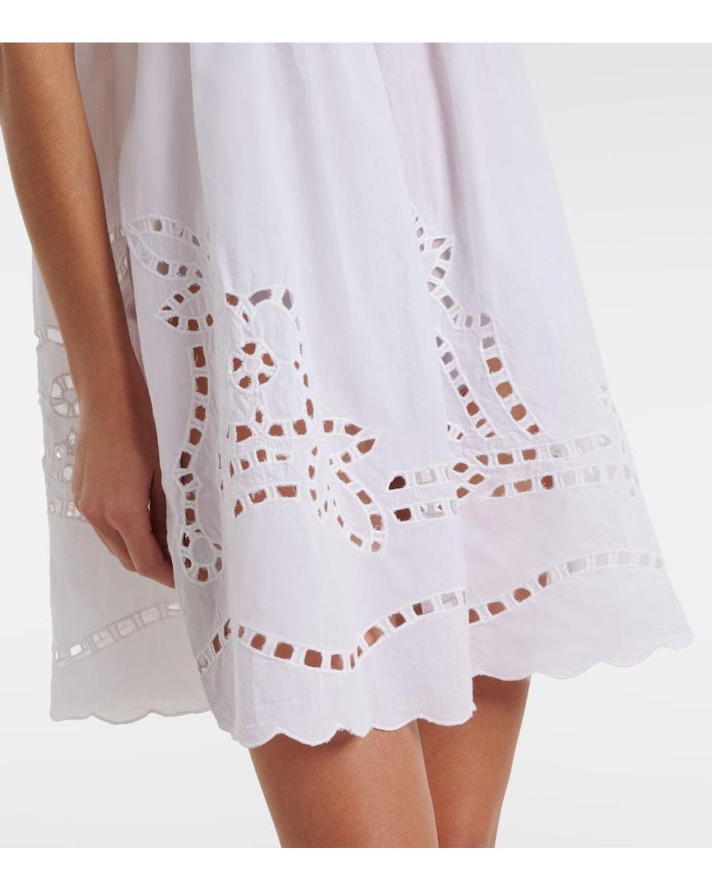 Juliet Dunn White Broderie Anglaise Scalloped Cotton Minidress