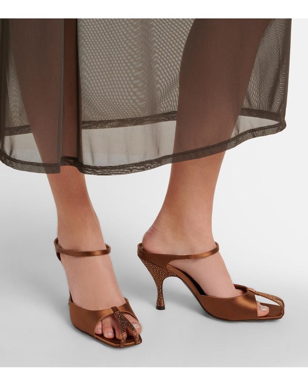 Herbert Levine Brown Hidden Gem Embellished Satin Mules