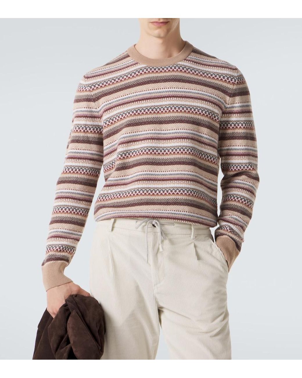 Eleventy Brown Jacquard Wool Sweater for men