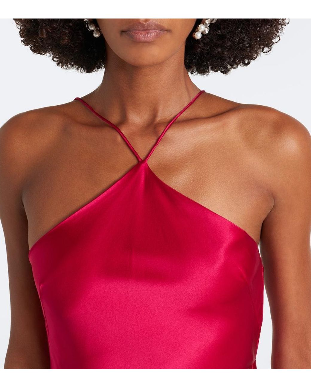 Alex Perry Red Halterneck Silk Satin Gown