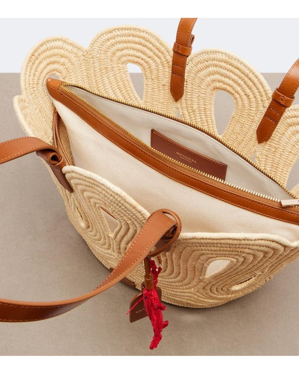 Aquazzura Natural Artiste Medium Raffia Tote Bag