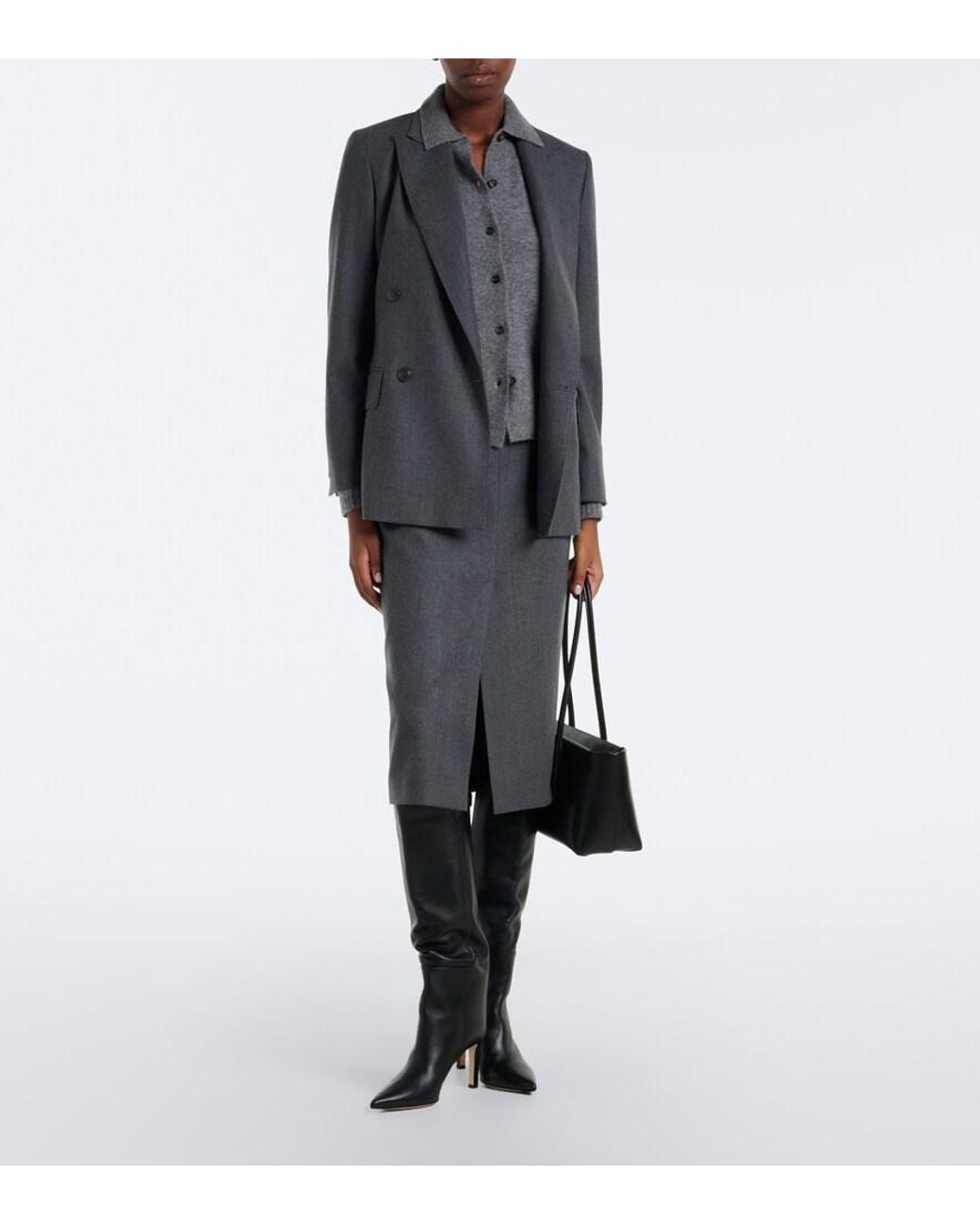 Max Mara Gray Wool-Blend Pencil Skirt