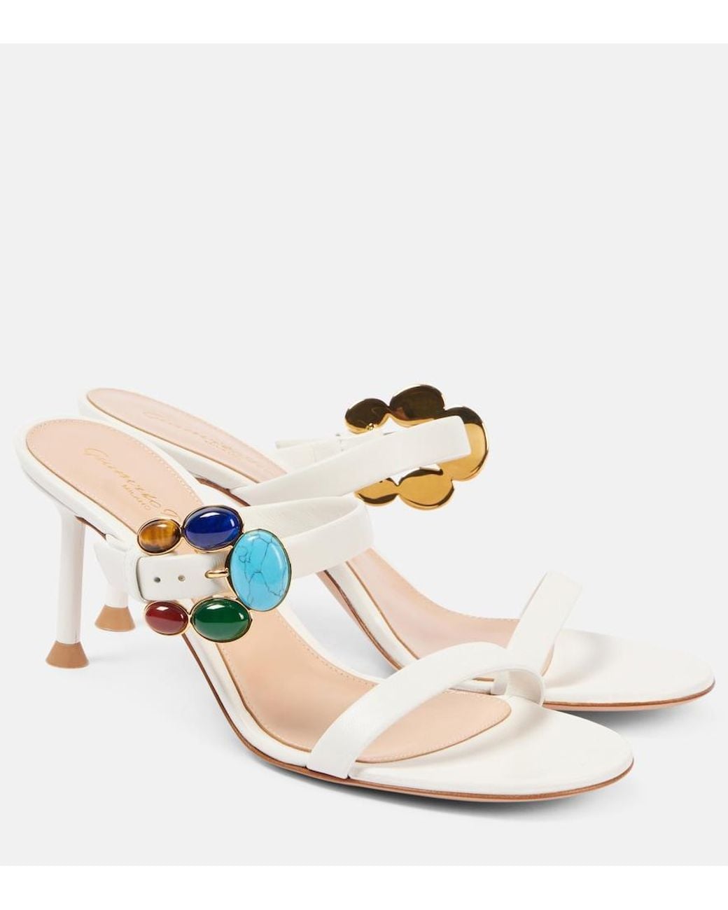 Gianvito Rossi White 70 Embellished Leather Mules