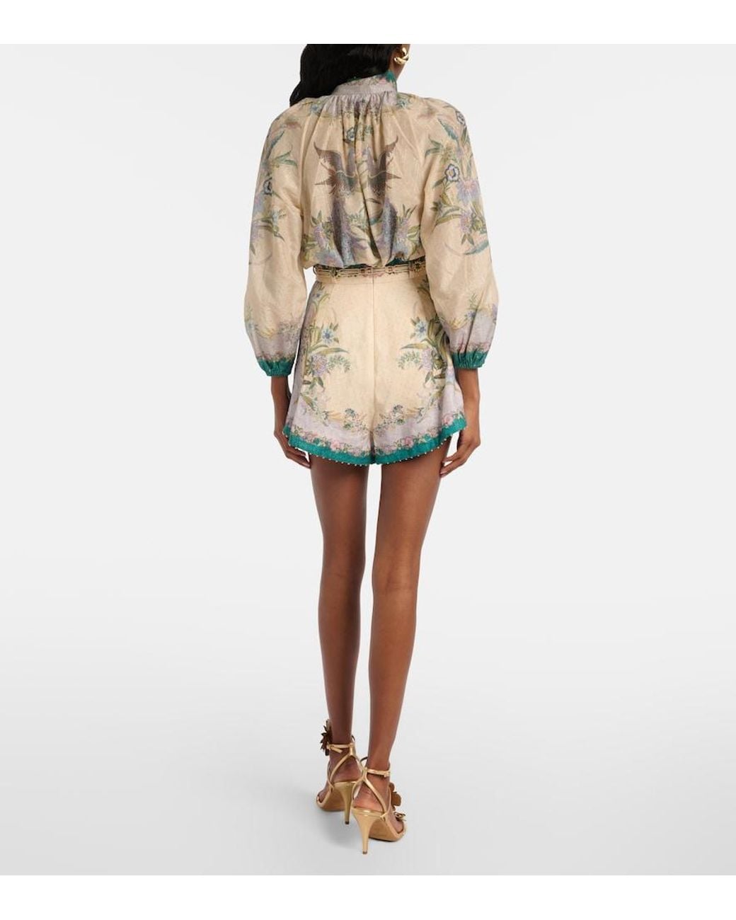 Zimmermann Blue Indra Printed Linen Shorts