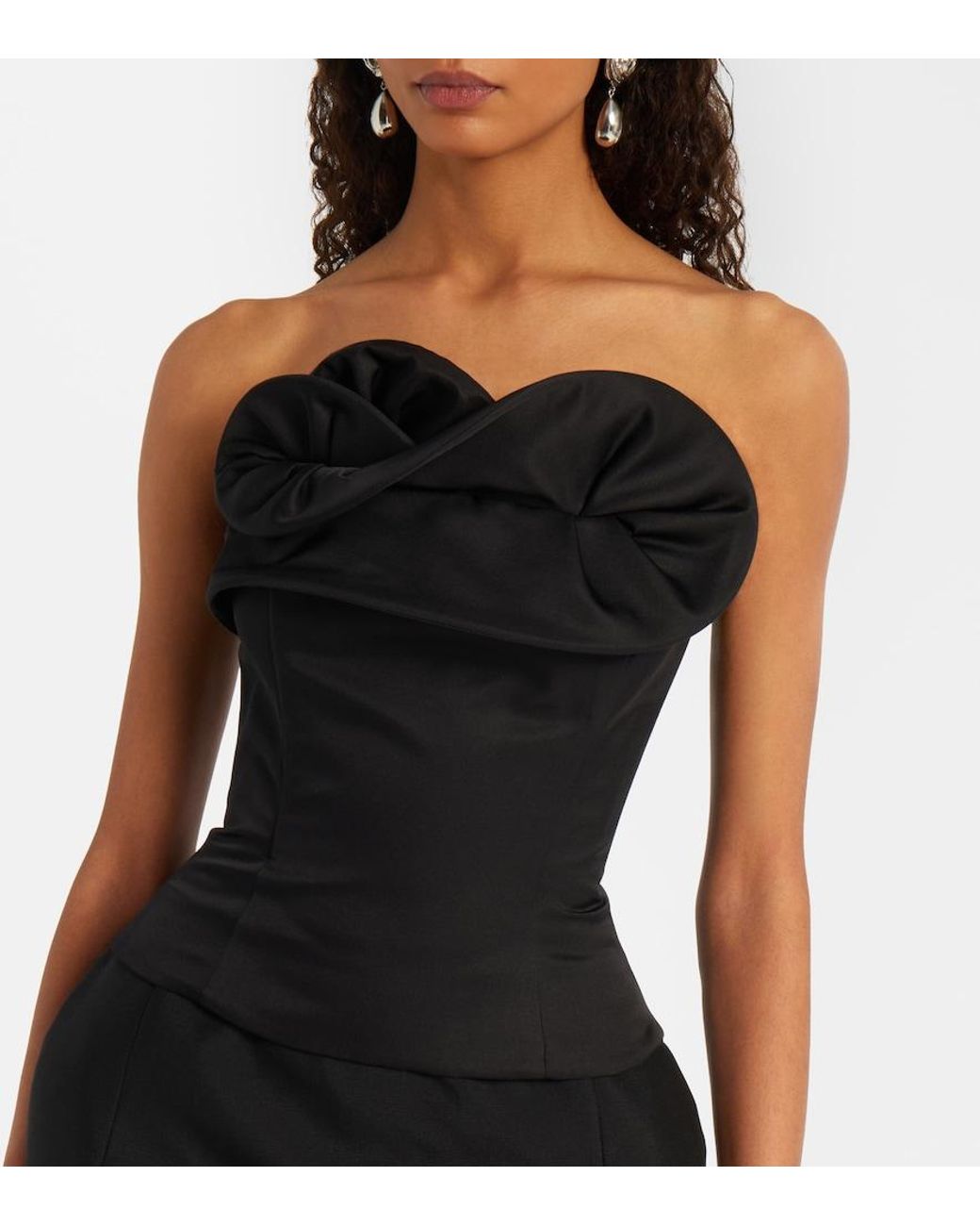 Magda Butrym Black Ruffled Wool And Silk Bustier Top