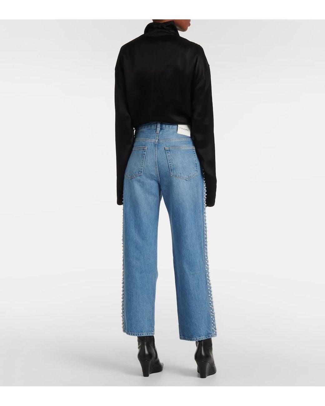 FRAME Blue Atelier Le Jane Embellished Cropped Jeans