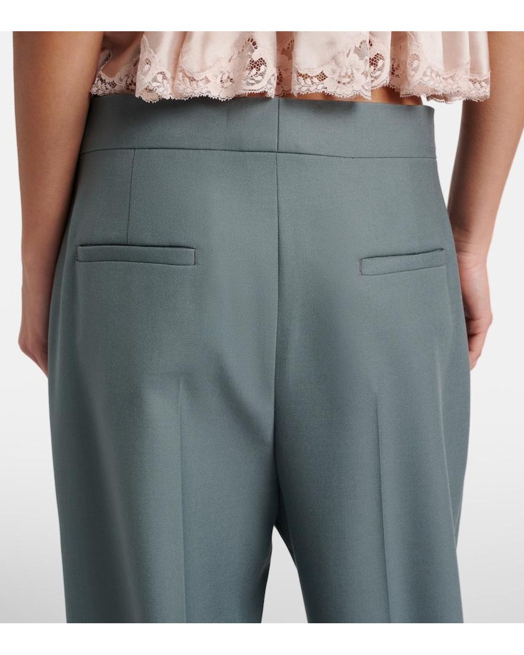 Chloé Blue Pleated Virgin Wool Straight Pants