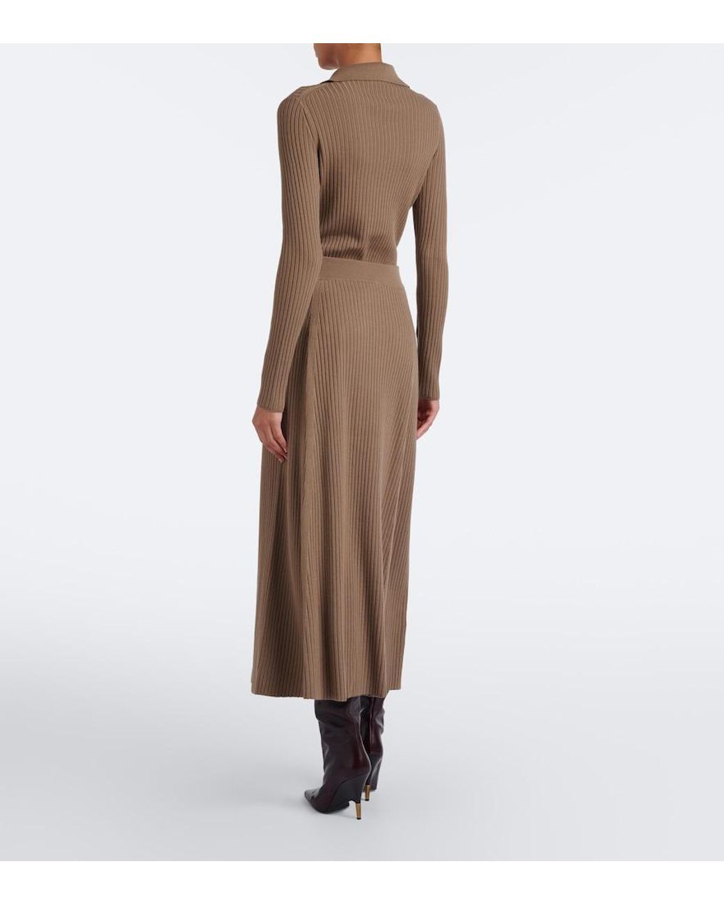 Joseph Brown Hallie Ribbed-Knit Wool-Blend Midi Skirt