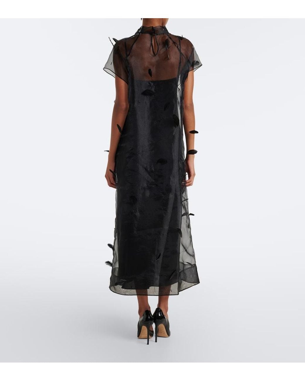 Jonathan Simkhai Black Pauline Feather-Trimmed Organza Midi Dress