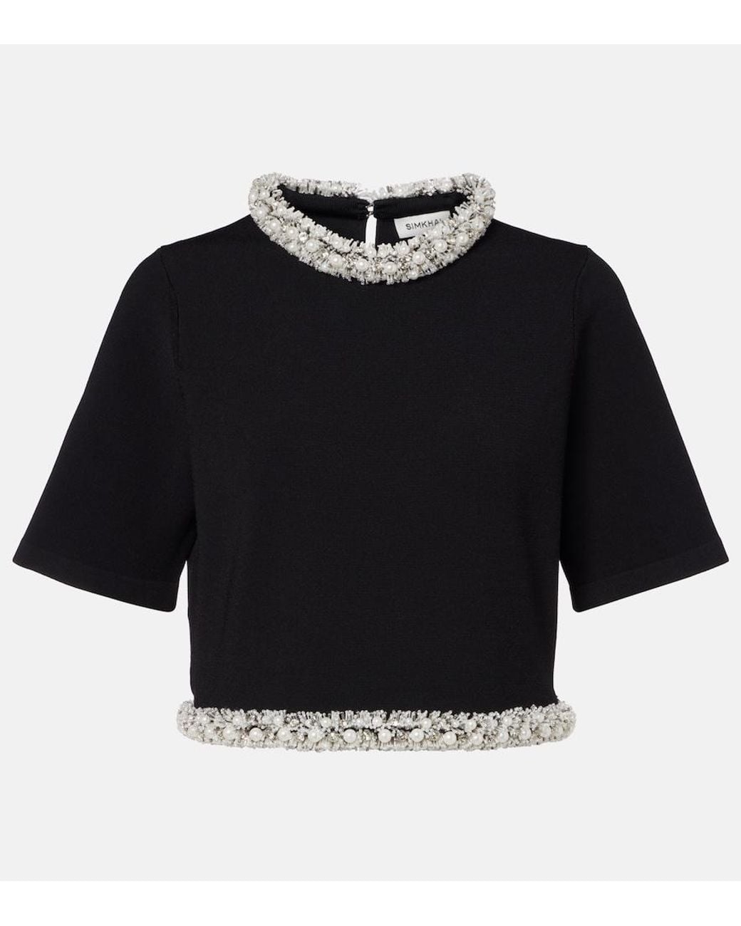 Jonathan Simkhai Black Ozelle Embellished Knitted Crop Top