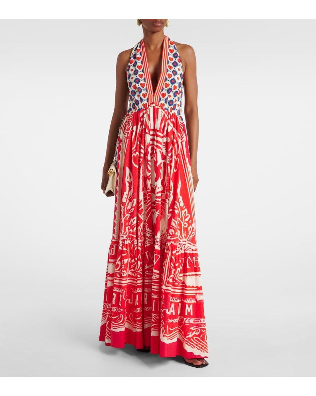 Camilla Red Halterneck Cotton Poplin Maxi Dress