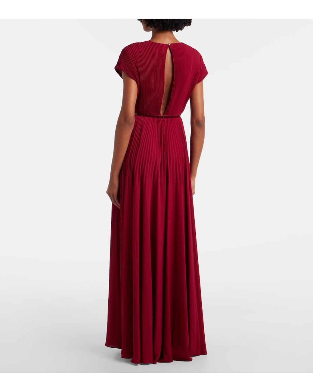 Max Mara Red Elegante Plisse Georgette Gown