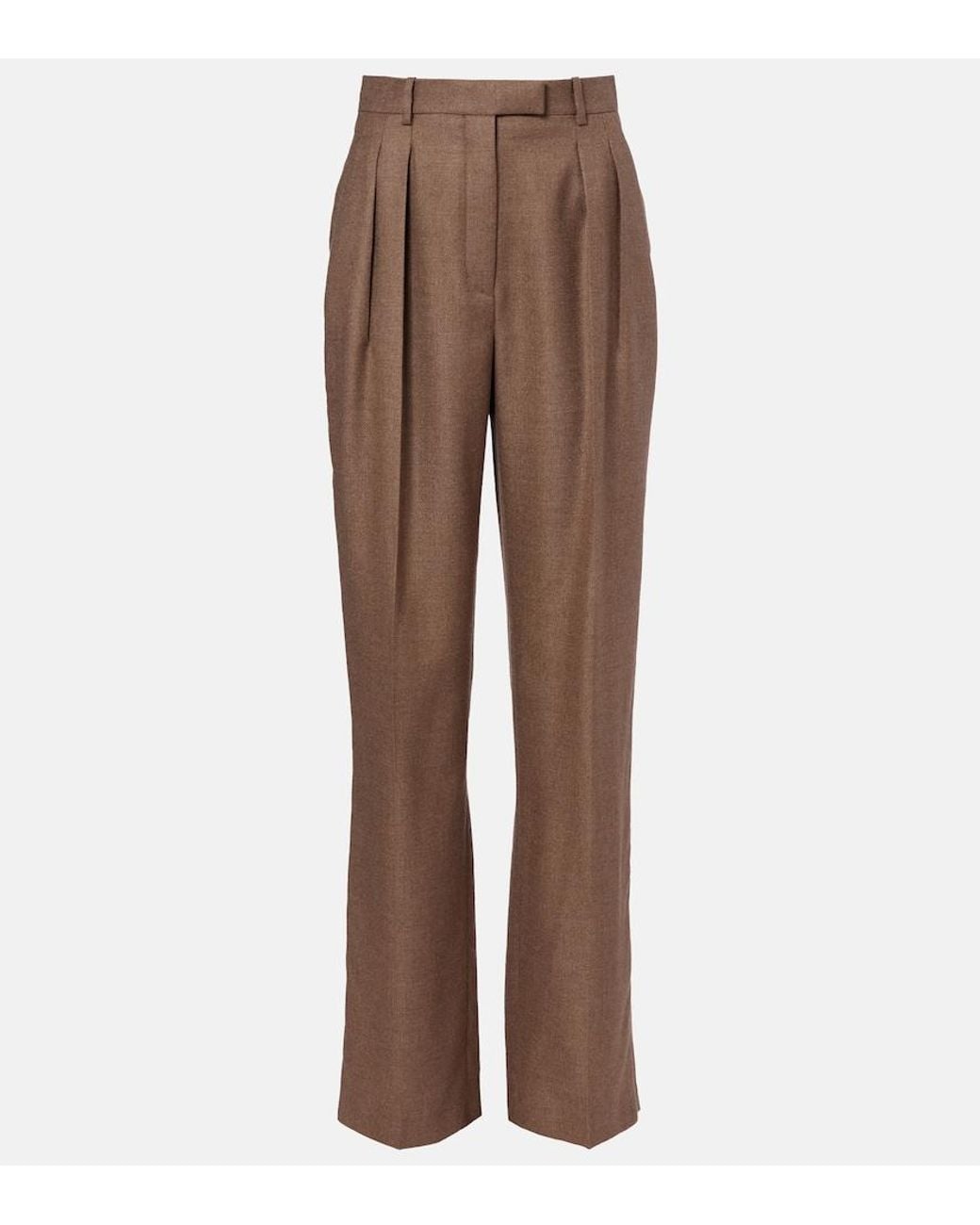 Loro Piana Brown Chad Pleated Cashmere And Silk Wide-Leg Pants