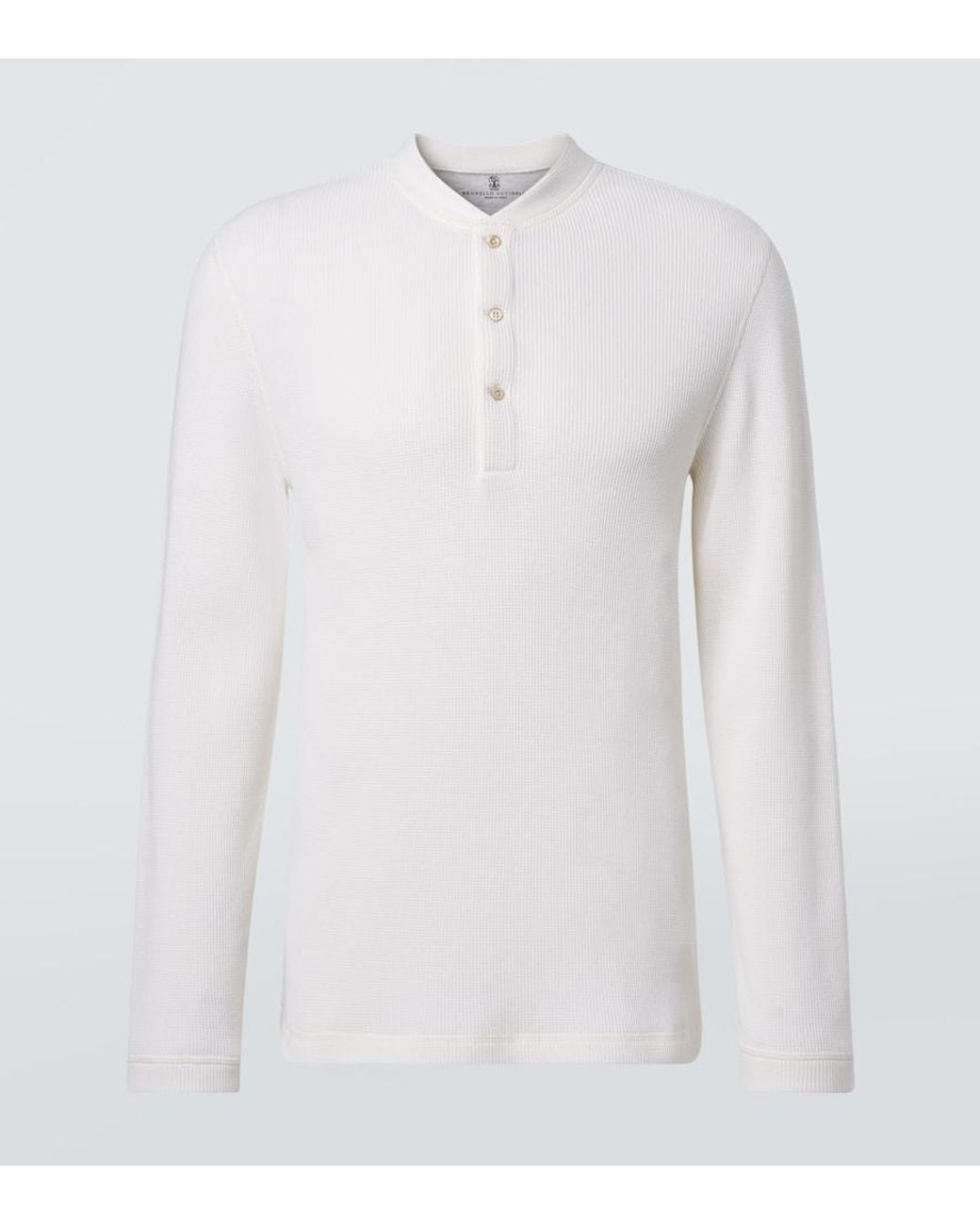 Brunello Cucinelli White Waffle-Knit Cotton And Cashmere Henley Shirt for men