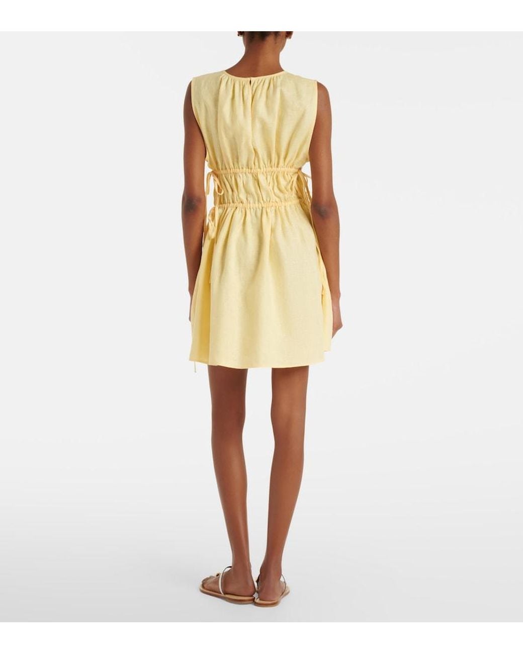 Asceno Yellow Como Gathered Linen Minidress