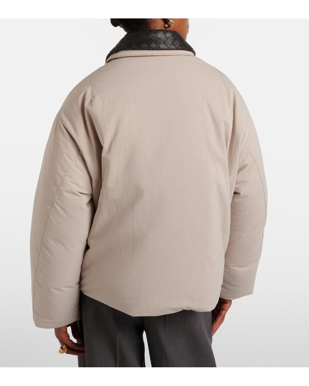 Bottega Veneta Natural Intrecciato Leather-Trimmed Down Jacket