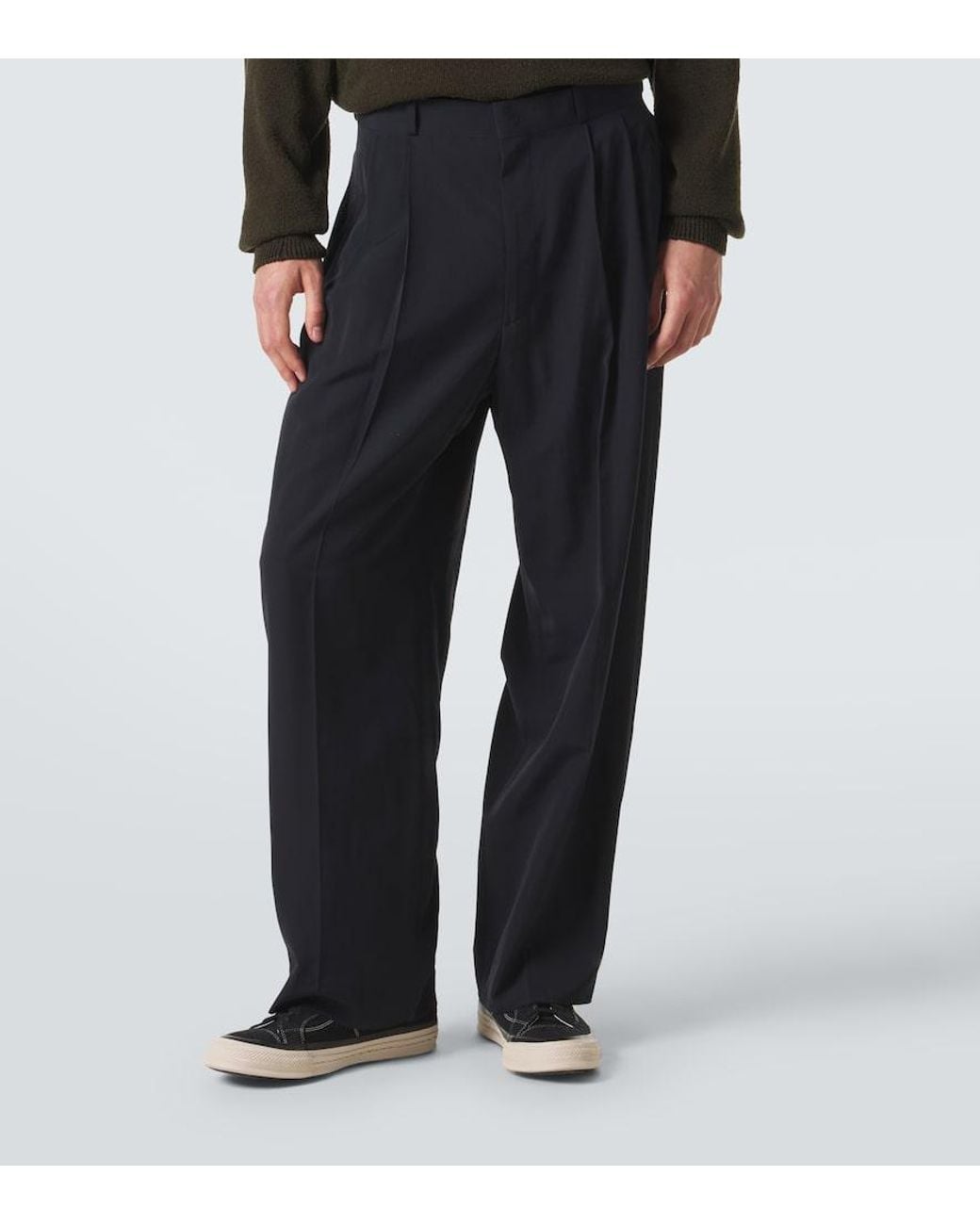 A.PRESSE Blue Wool-Blend Wide-Leg Pants for men