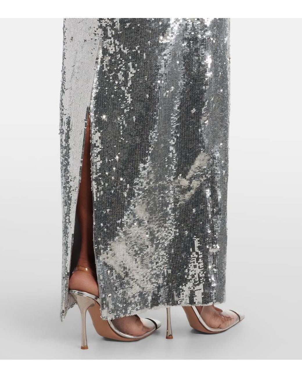 The New Arrivals Ilkyaz Ozel White Sisu Bow-Detail Sequined Gown