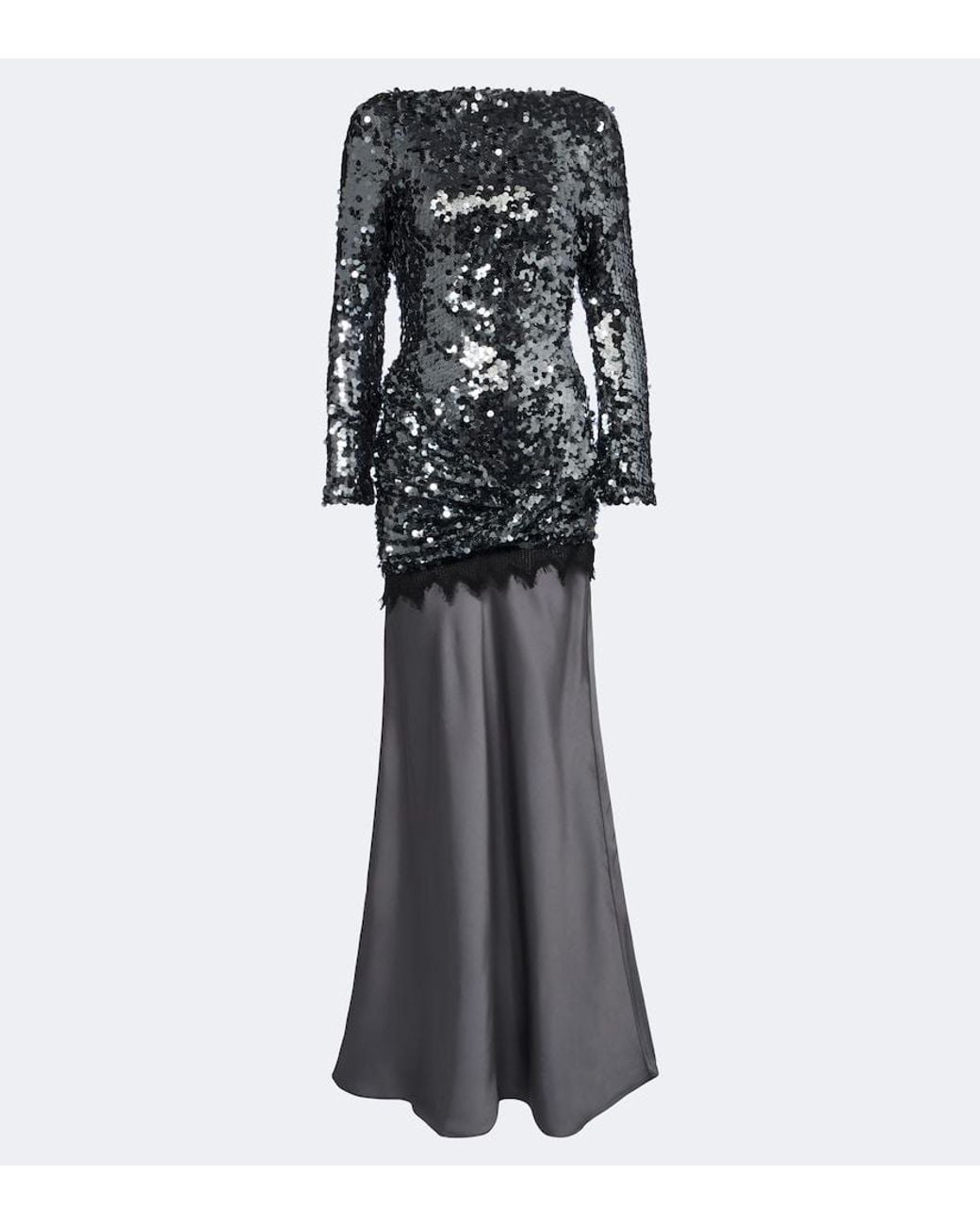 Christopher Esber Gray Lace-Trimmed Sequined Paneled Gown