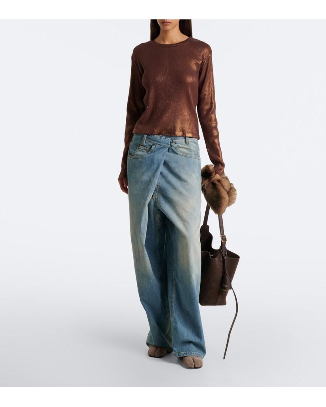 Maison Margiela Brown Printed Cotton Top