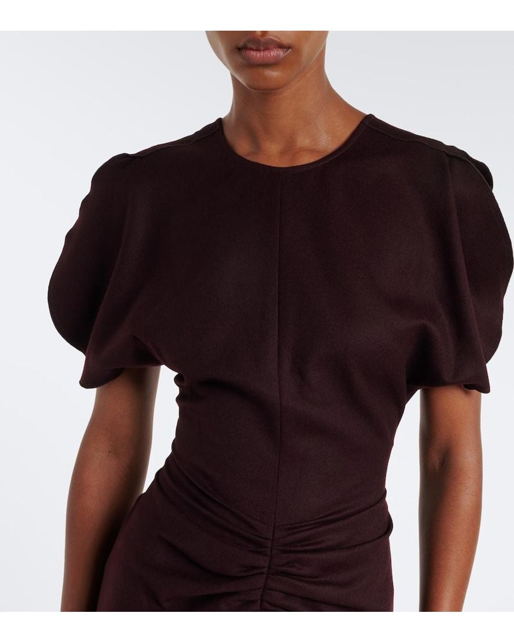 Victoria Beckham Purple Bela Gathered Virgin Wool Midi Dress