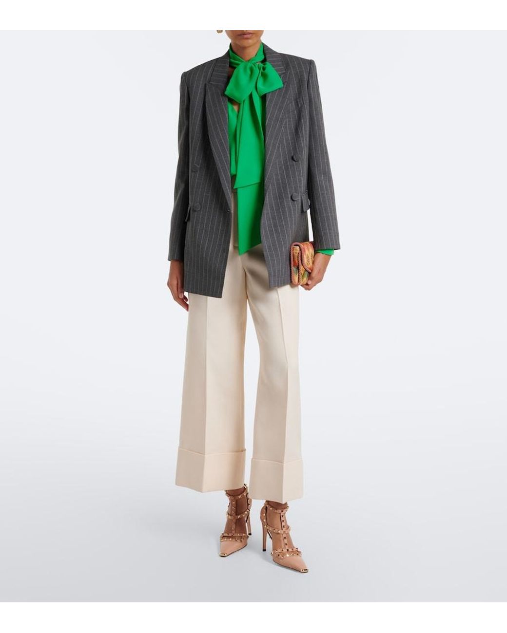 Valentino Garavani Gray Pinstripe Virgin Wool Blazer