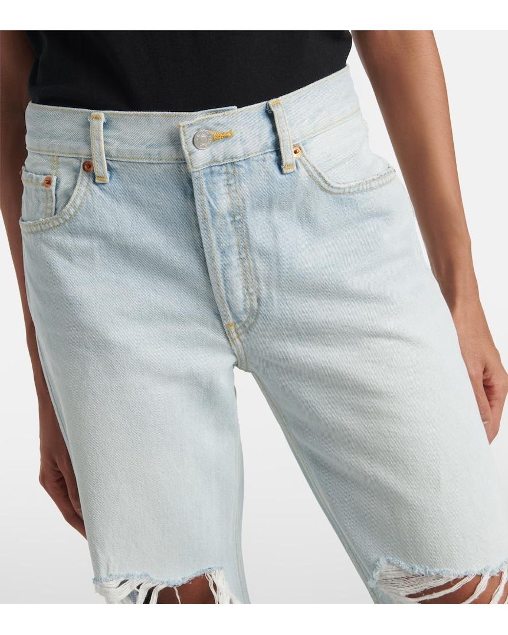 Re/done Blue Loose Long Distressed Straight Jeans