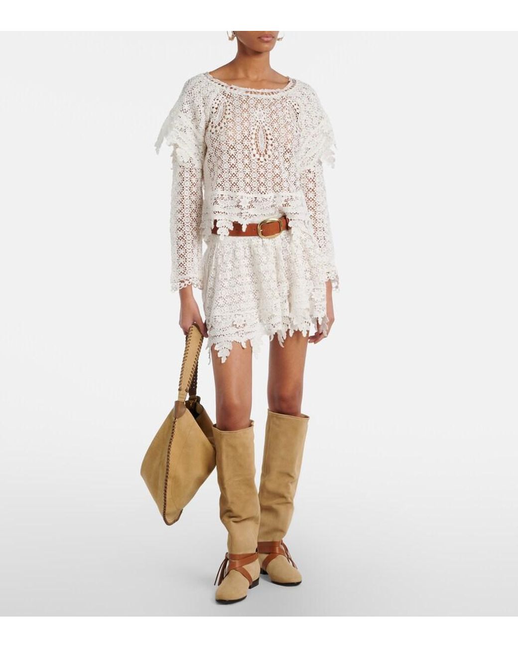 Isabel Marant Natural Silmon Leather-Trimmed Suede Knee-High Boots