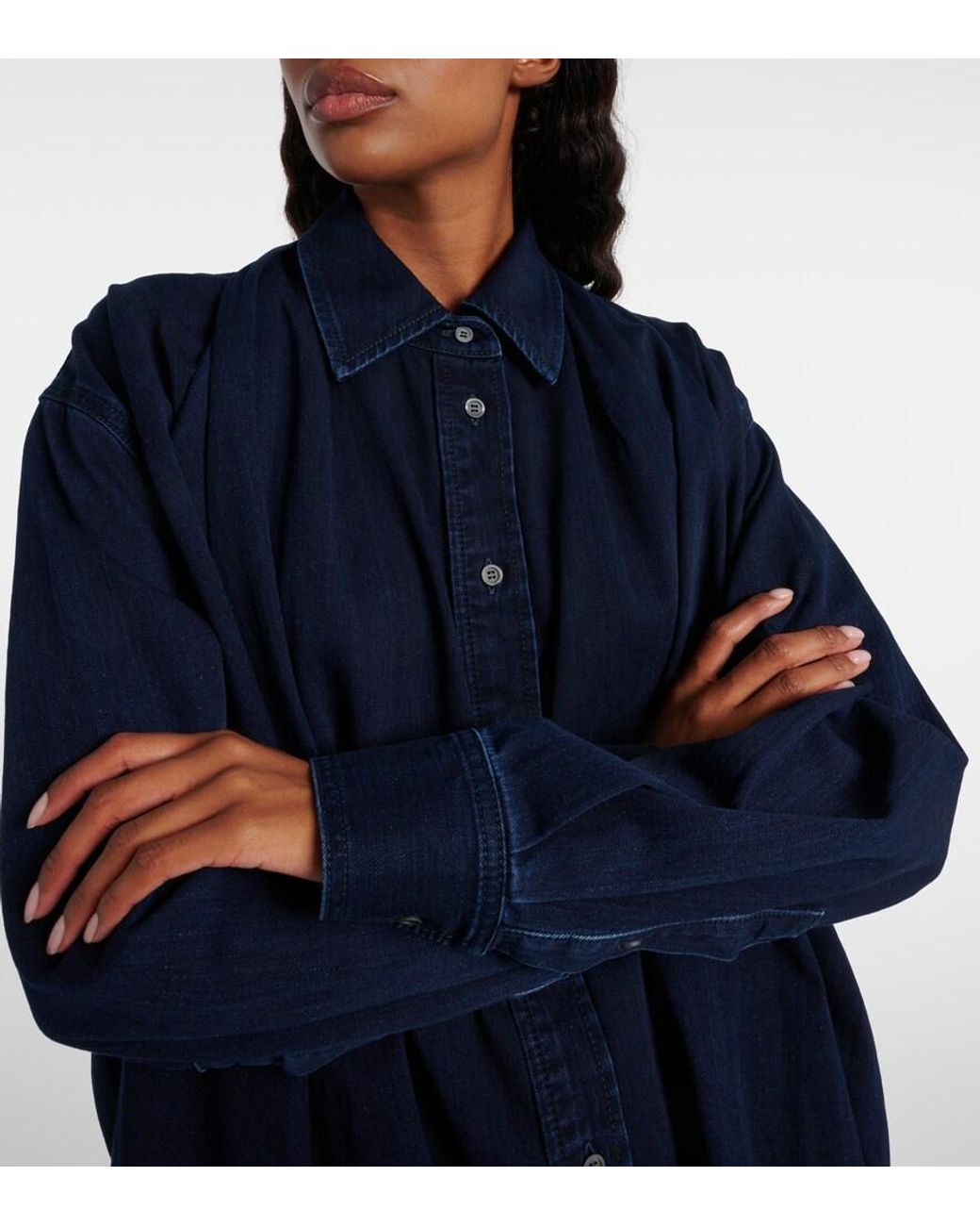 Camisa De Denim Drapeado Loewe de color Blue