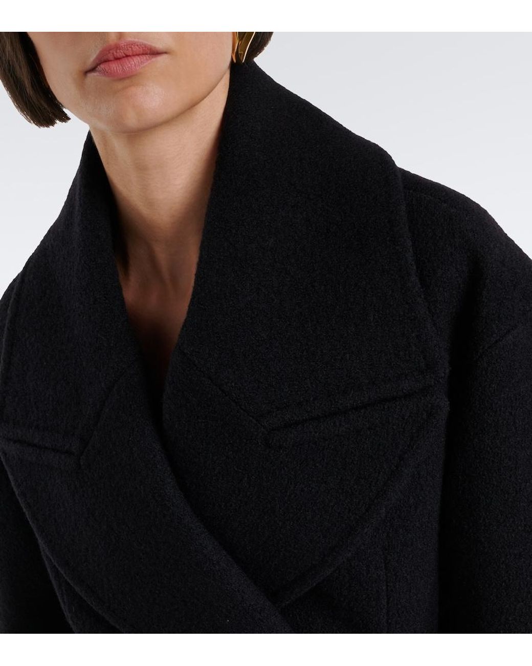 Balmain Black Double-Breasted Virgin Wool Coat