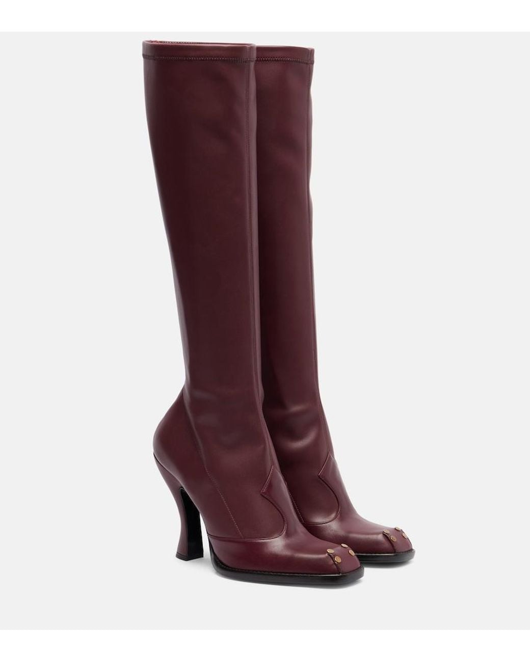 Etro Red Studded Leather Knee-High Boots