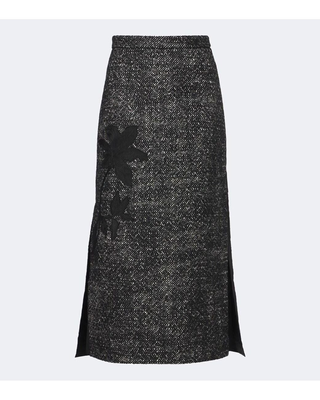 Erdem Gray Embroidered Wool-Blend Midi Skirt