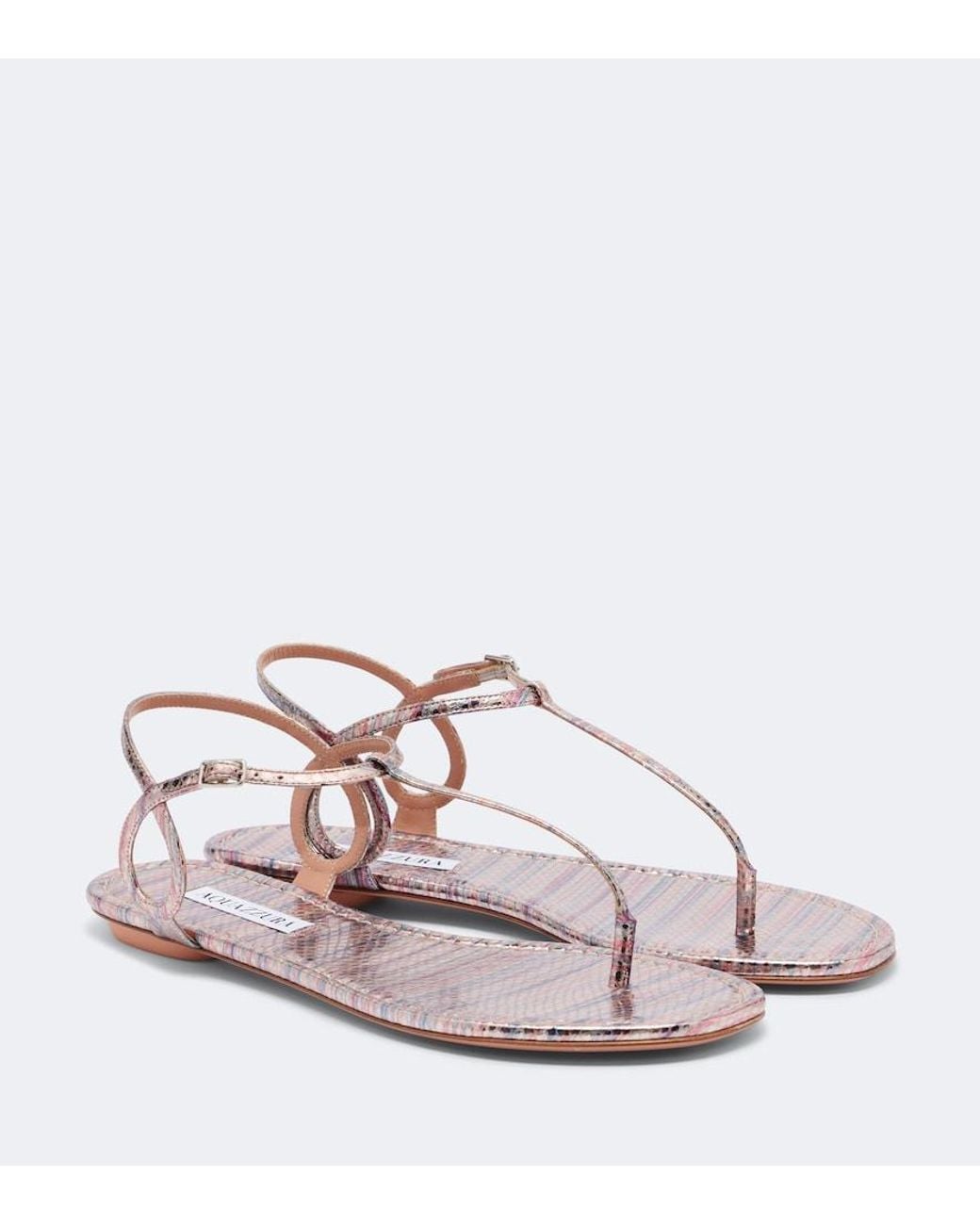 Aquazzura Pink Almost Bare Striped Leather Thong Sandals