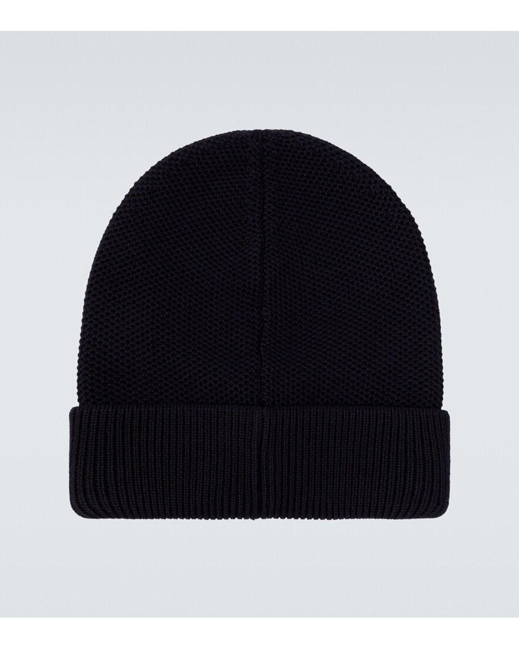 Moncler Black Logo Virgin Wool Beanie for men