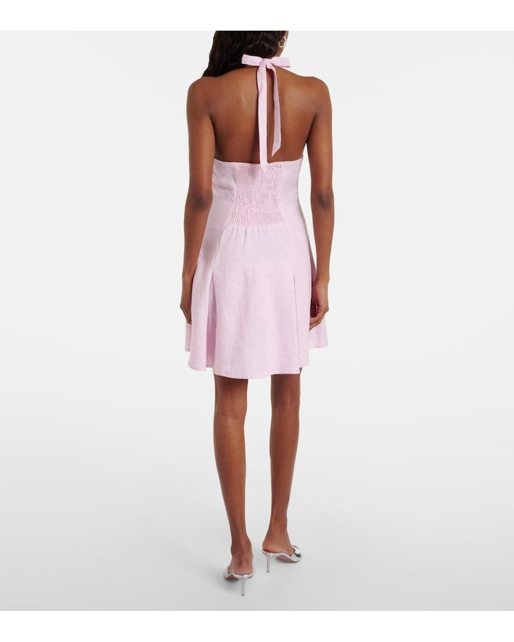 Faithfull The Brand Pink Murano Halterneck Linen Minidress