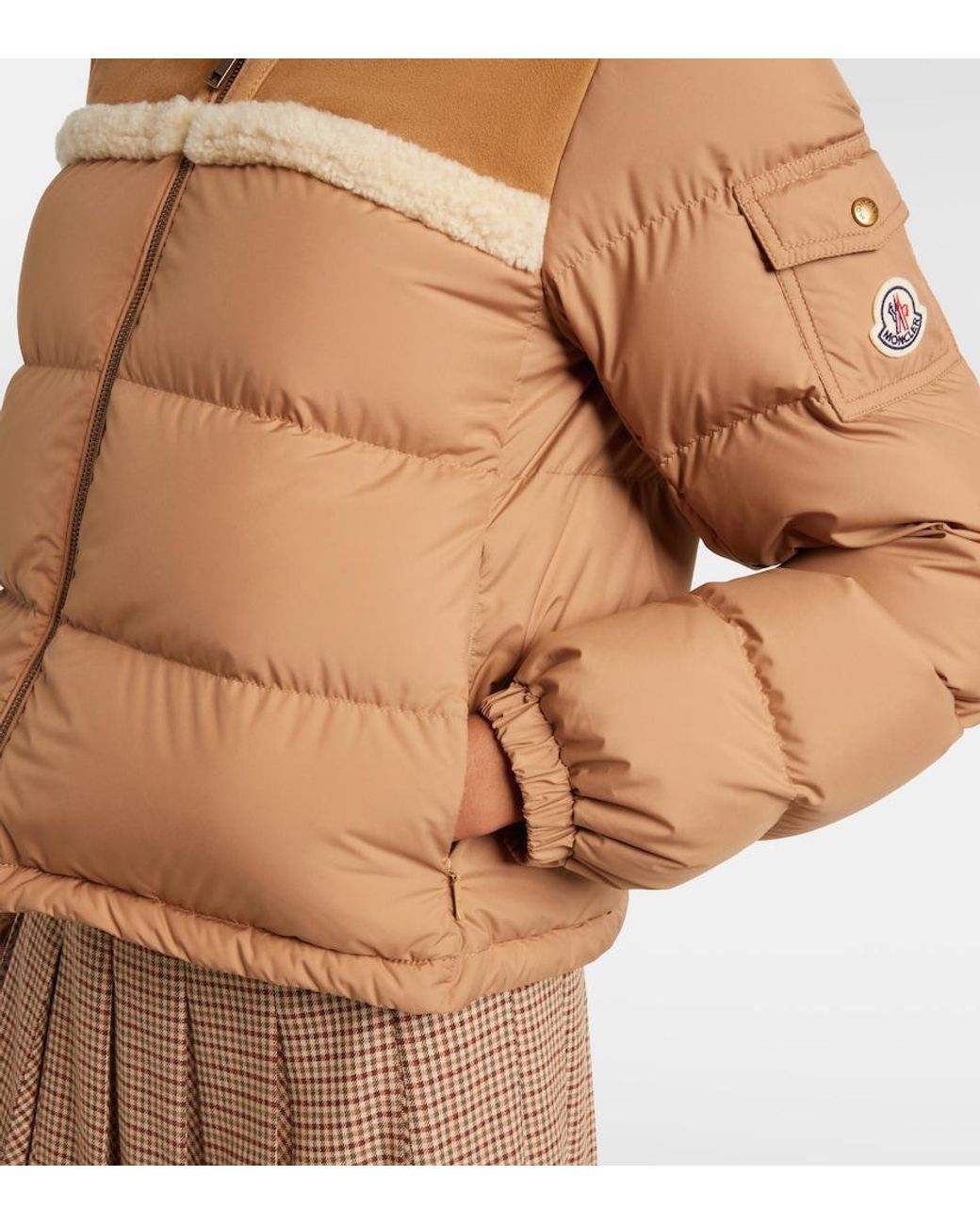 Moncler Brown Aurore Shearling-Trimmed Down Jacket