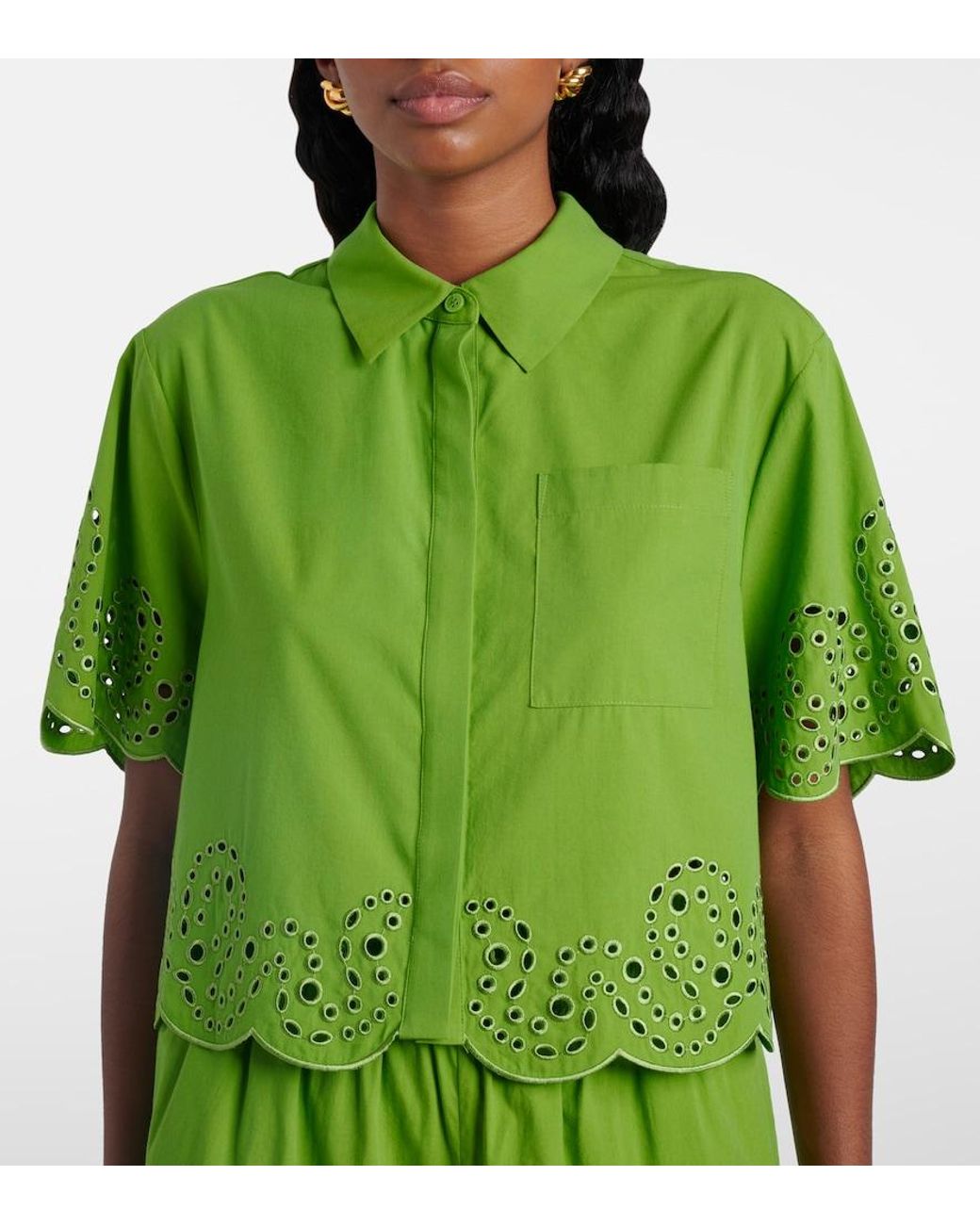 Jonathan Simkhai Green Keyla Broderie Anglaise Top